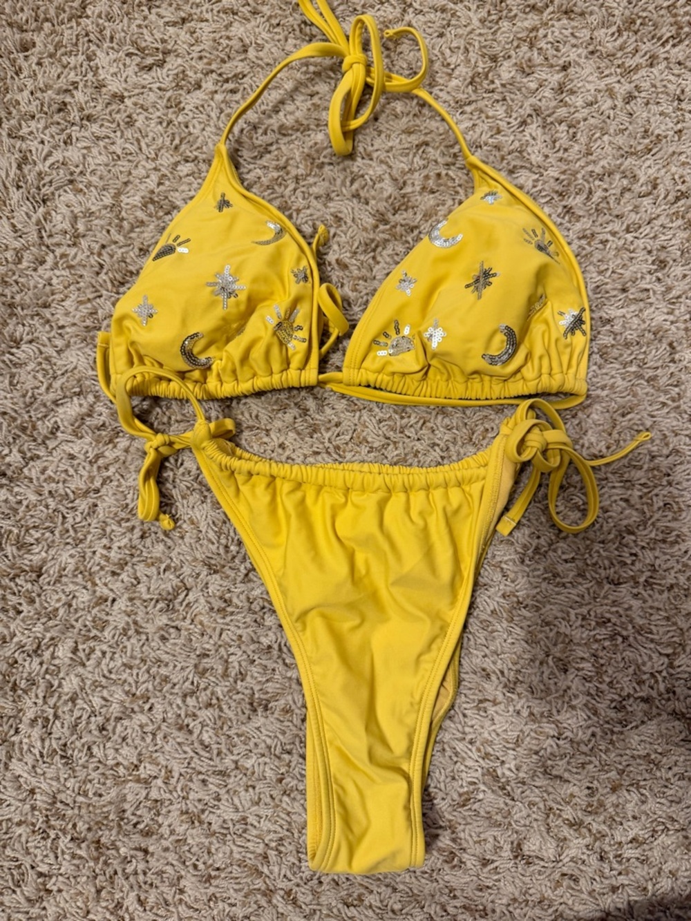 wild fable Yellow Star & Moon Embellished Triangle Bikini